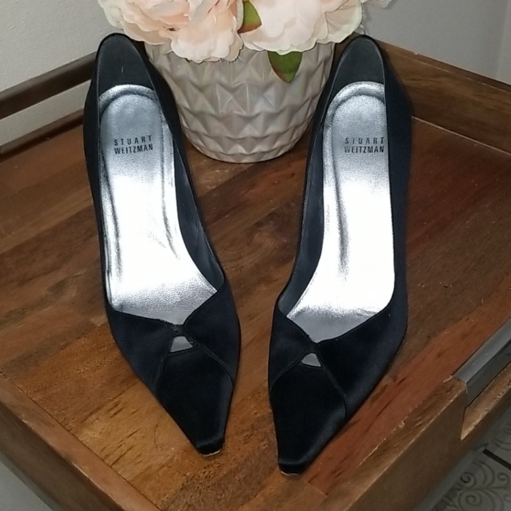 Stuart Weitzman Black Satin Pumps